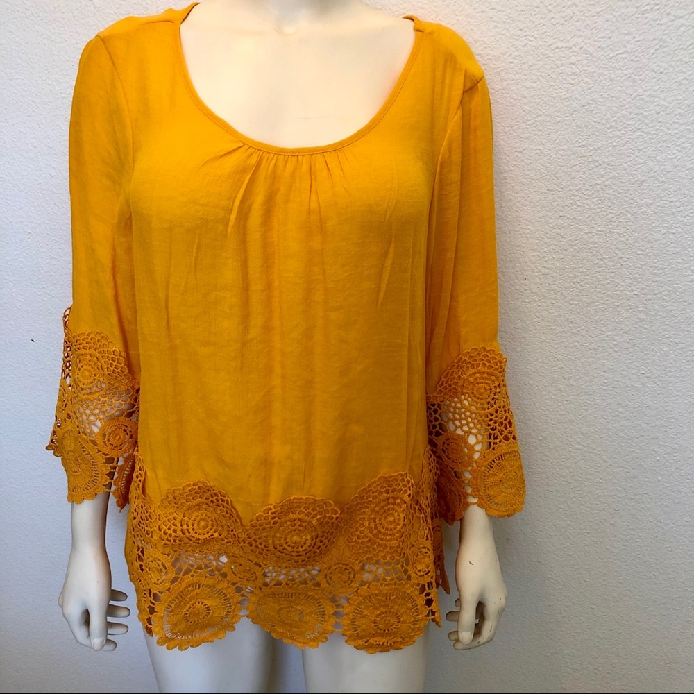 Mustard Yellow Orange Rayon Mix Top Size XL